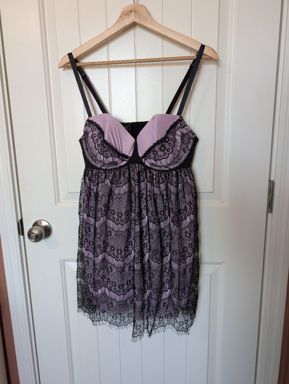 Cacique Silk Lace Padded Negligee W14/16 Lilac/Black